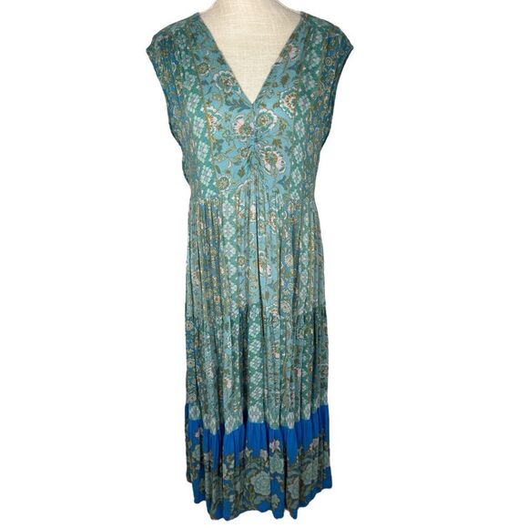 Free People Blue & Turquoise Hanalei Bay Boho Flowy Beach Maxi Dress - Picture 2 of 9